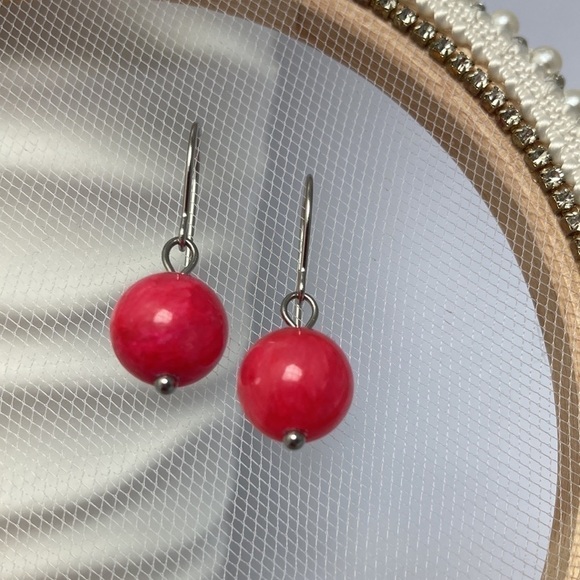 PINK jade simple drop dangle earrings - Picture 4 of 11